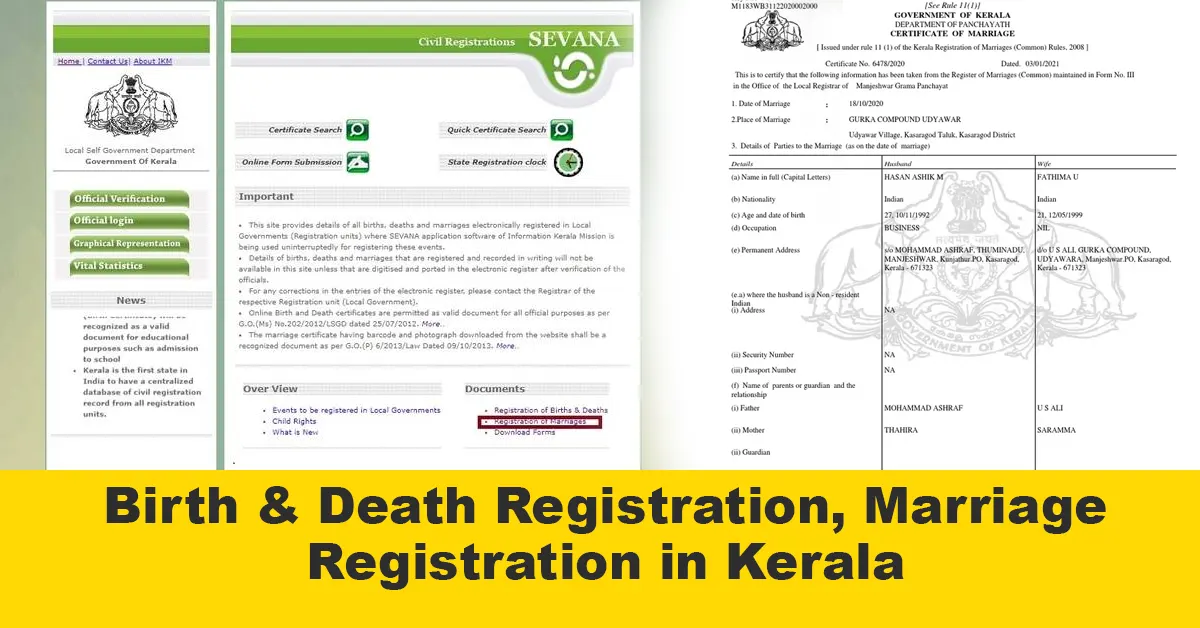 Birth & Death Registration, Marriage Registration in Kerala